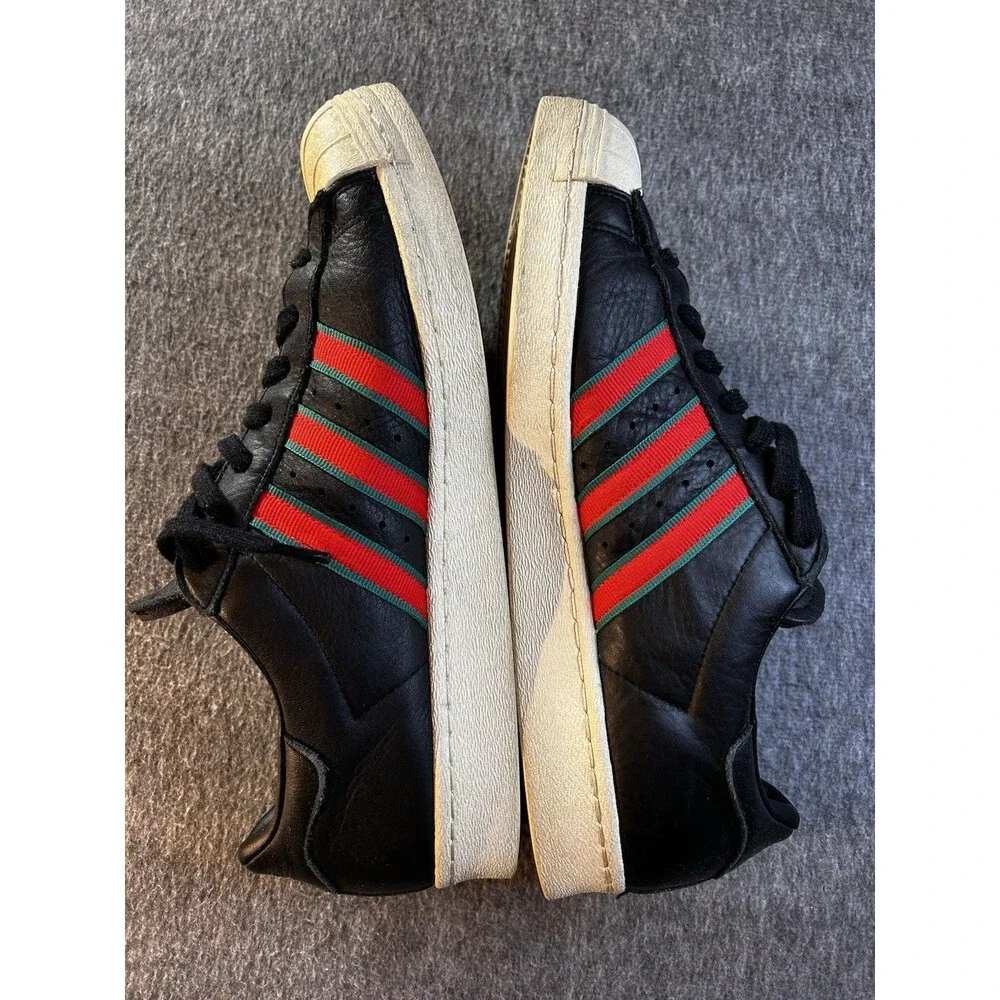 RARE 2017 VTG Adidas Originals Superstar 80s Core Black Red Green Stripes Sz 13